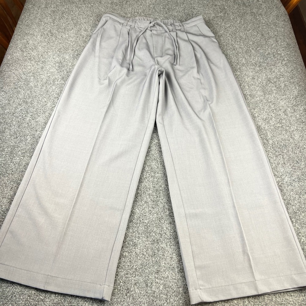 No Boundaries Womens Wide Leg Pleated Trousers Gray Drawstring Size L 12-14